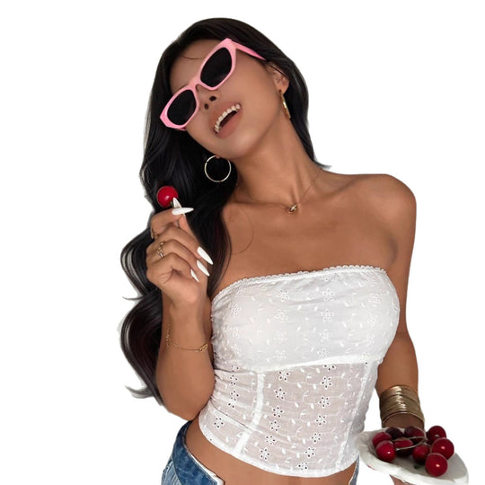Damen Bandeau-Top mit feinem Stickdesign R&B