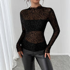 Damen Transparente Langarmbluse mit Leopardenmuster R&B