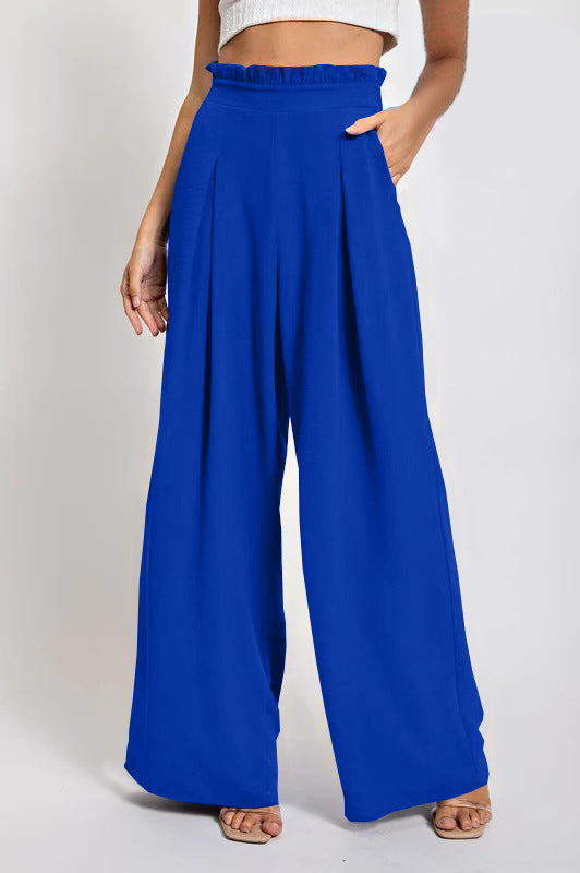 Damen Weite Culotte-Hose mit Falten und elastischem Bund R&B