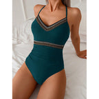 Damen Eleganter Badeanzug mit verziertem Ausschnitt R&B
