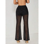 Damen Elegante transparente Palazzo-Hose mit funkelnden Akzenten R&B