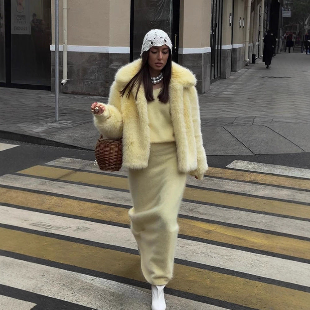 Damen Kunstpelzjacke mit voluminösen Ärmeln R&B