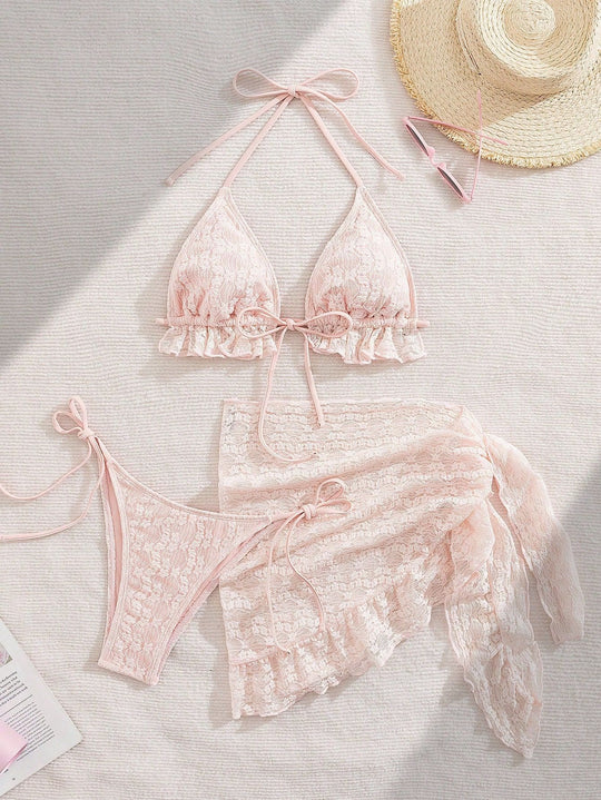 Damen Bikini-Set mit raffinierten Rüschendetails und elegantem Wickelrock R&B