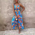 Damen lässiger Jumpsuit mit floralen Prints und breiten Beinen R&B