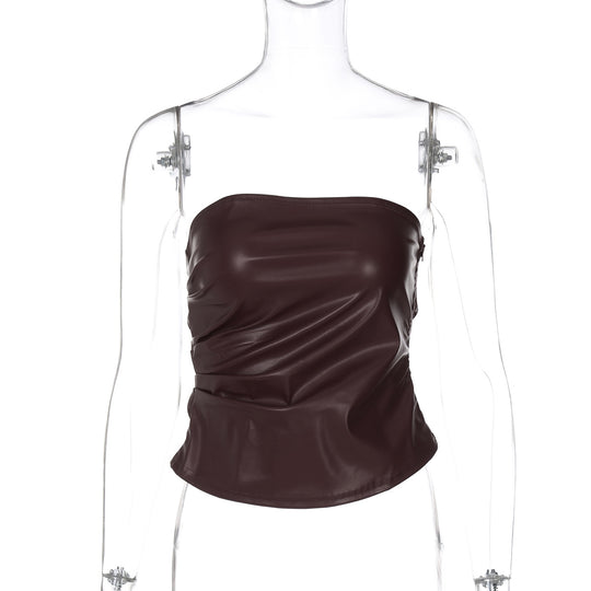 Damen ärmelloses Satin-Top mit elegantem Raffungselement R&B