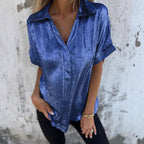 Damen Satinbluse mit modischem Kragen und elegantem Schnitt