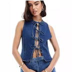 Damen Denim-Weste mit innovativem Schnürverschluss und stylischem Design R&B