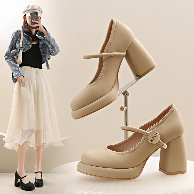 Damen Mary Jane Blockabsatz Schuhe mit eleganter Schnalle R&B