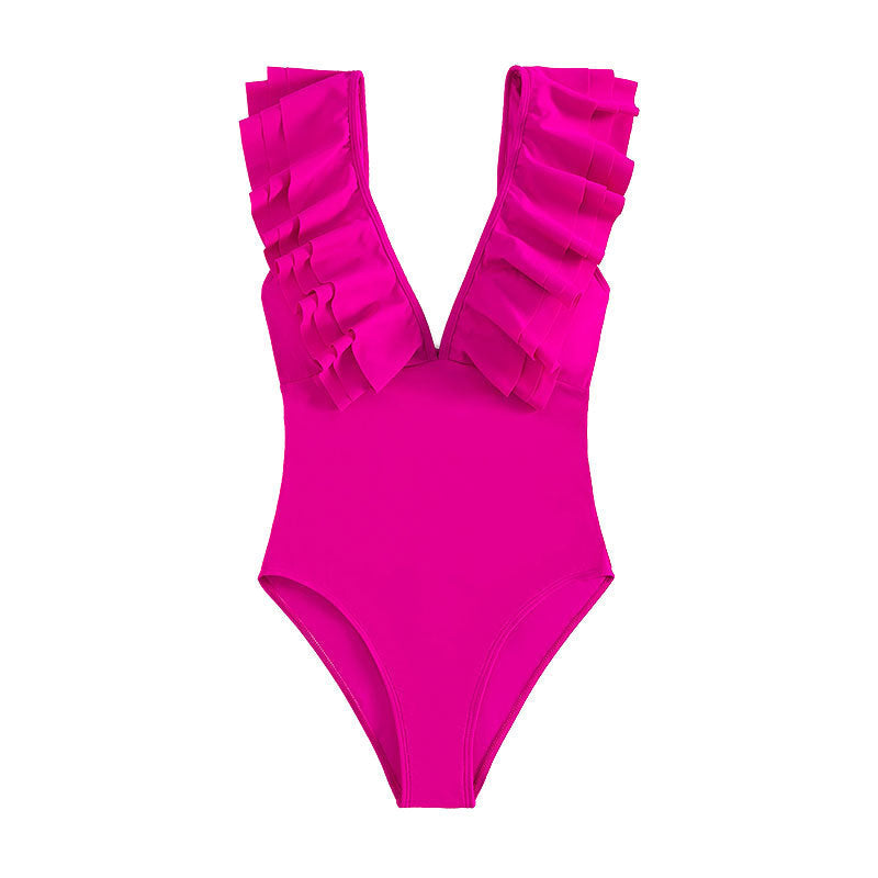 Damen Einteiler Badeanzug mit voluminösen Rüschendetails R&B