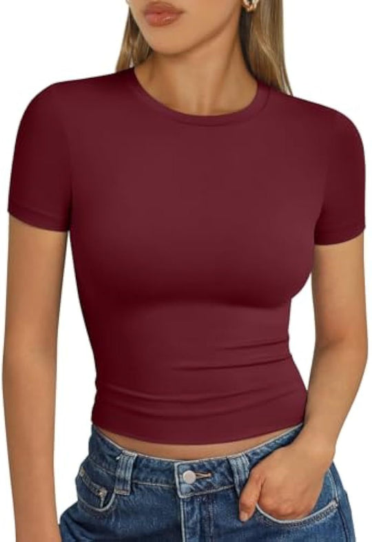 Damen figurbetontes Kurzarmshirt aus elastischem Material R&B