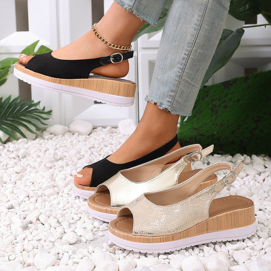 Damen Sling-Sandalen mit raffiniertem Riemen-Design und korkähnlicher Sohle R&B