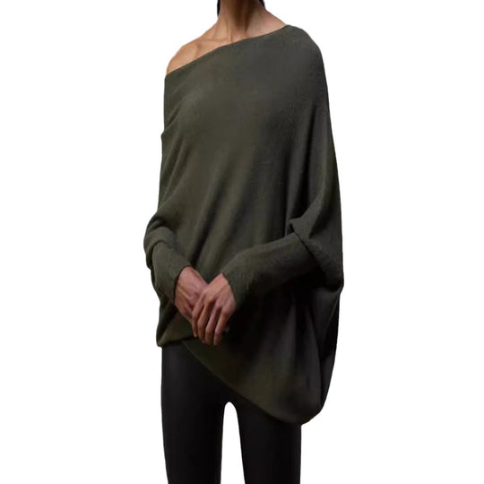 Damen Oversized Pullover mit asymmetrischem Schnitt und weitem Kragen R&B