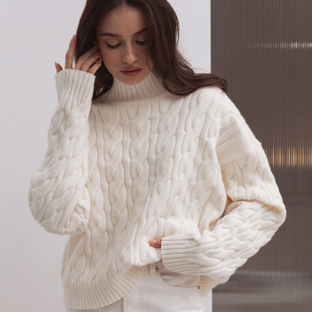 Damen Gemusterter Strickpullover mit hohem Kragen R&B