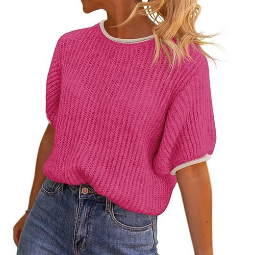 Damen lässiges Ripp-Strickoberteil mit kontrastierenden Abschlüssen R&B
