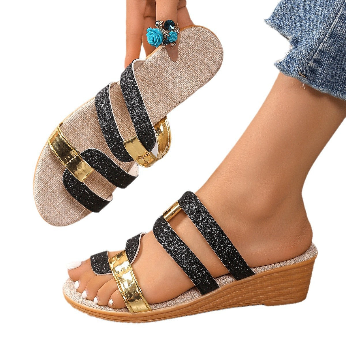 Damen glamouröse Riemensandalen mit modischen Metall-Details EB
