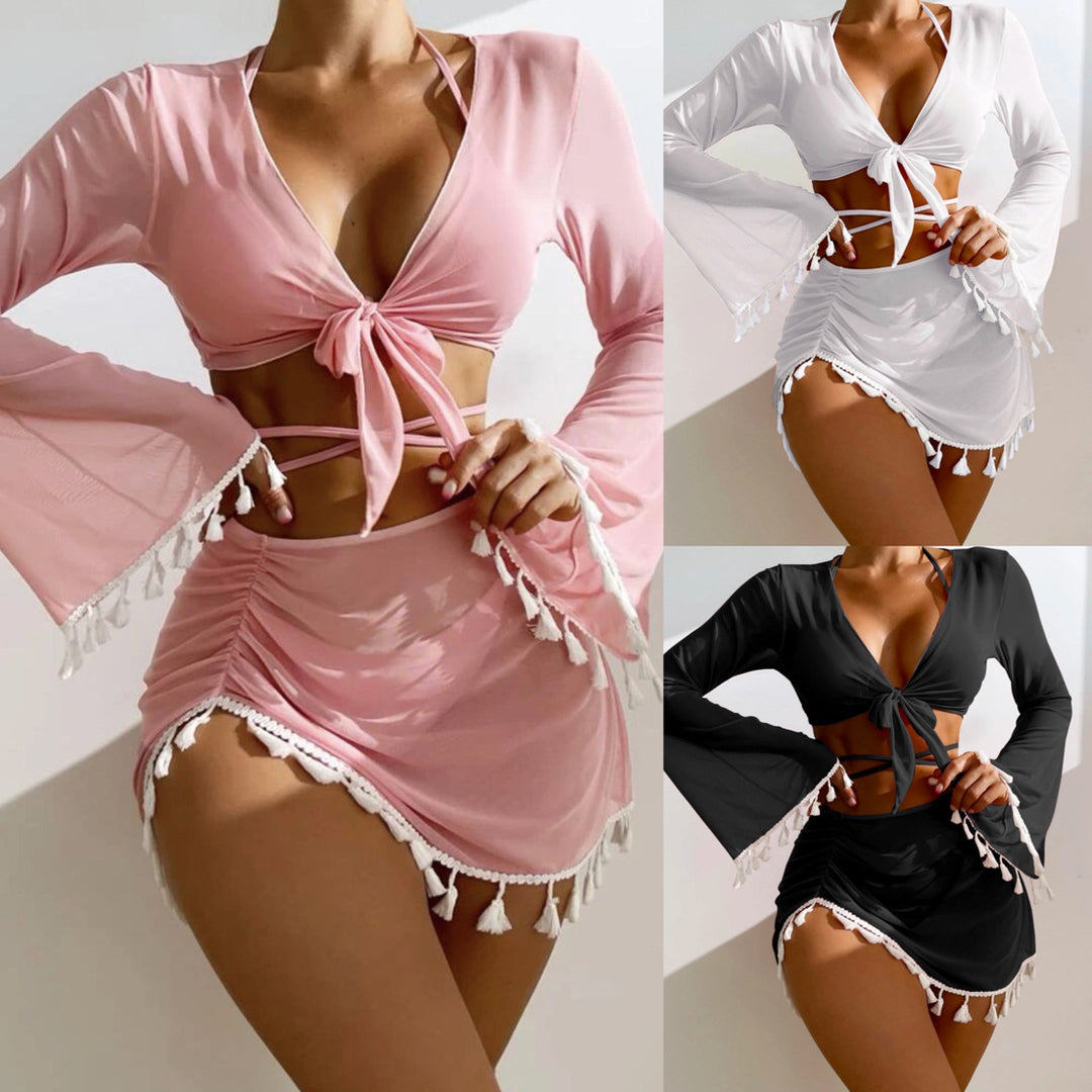 Damen Set mit langärmligem Oberteil und gerafftem Saum R&B