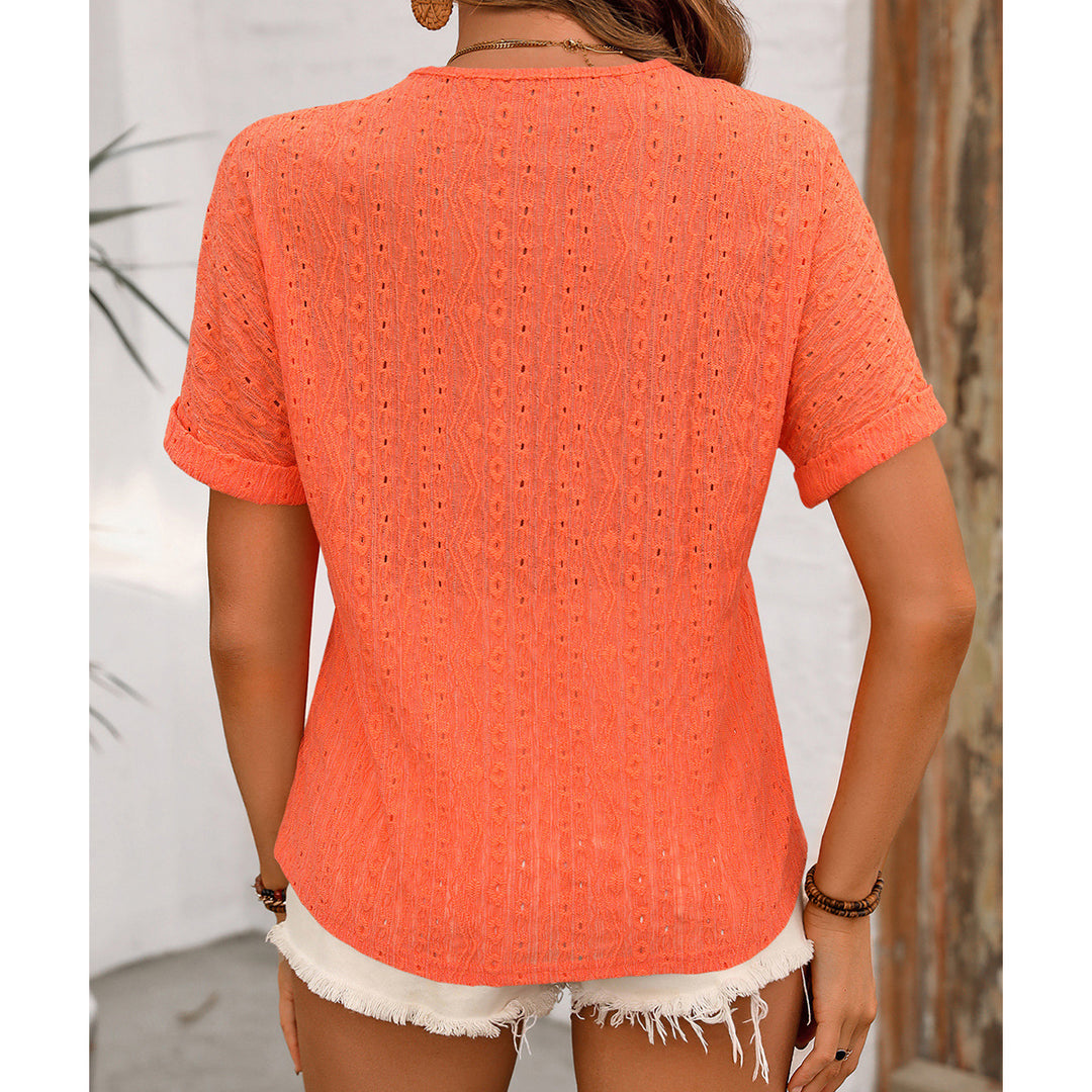 Damen Kurzarm Bluse mit Knopfverschluss und strukturiertem Design R&B