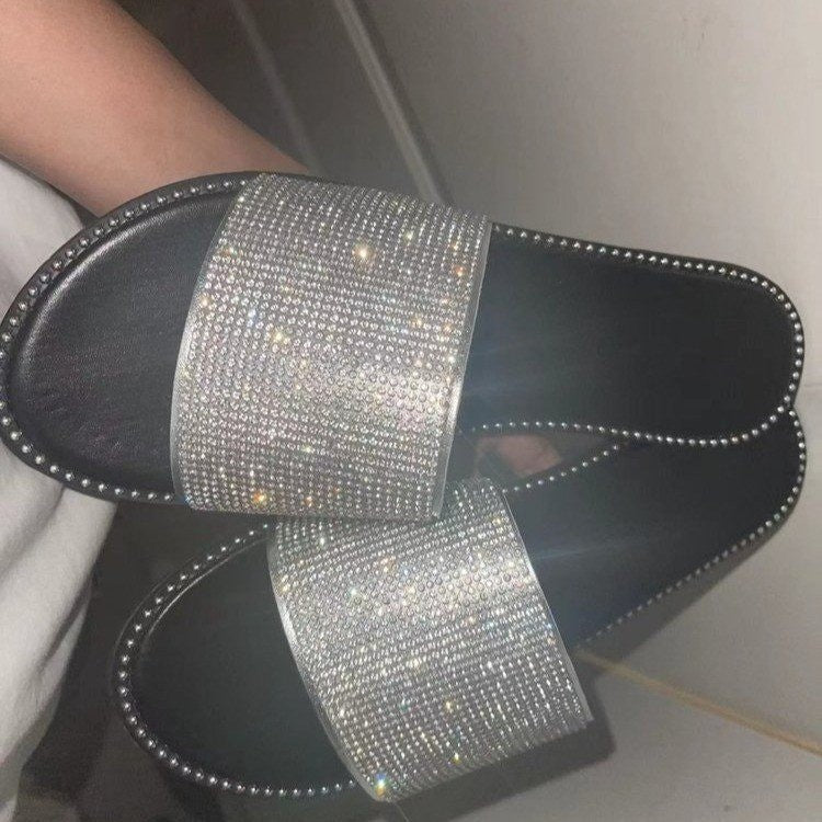 Damen Glamouröse Strass-Slides mit weichem Fußbett und rutschfester Sohle R&B