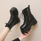 Damen Chunky-Stiefel mit trendiger Plateausohle und Schnürung R&B