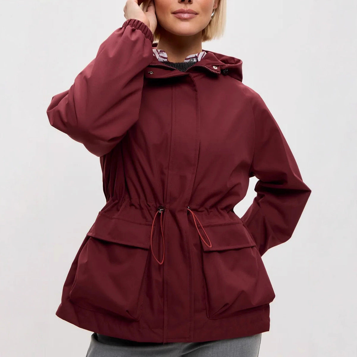 Damen lässige wasserdichte Jacke mit verstellbarem Bund