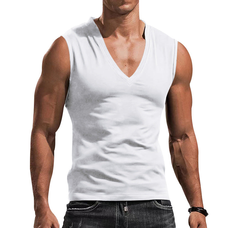 Herren nan tailliertes Tanktop mit tiefem V-Ausschnitt und Stretch-Baumwollmix R&B
