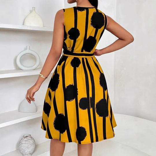 Damen Elegantes Kleid mit grafischem Muster und Taillengürtel R&B