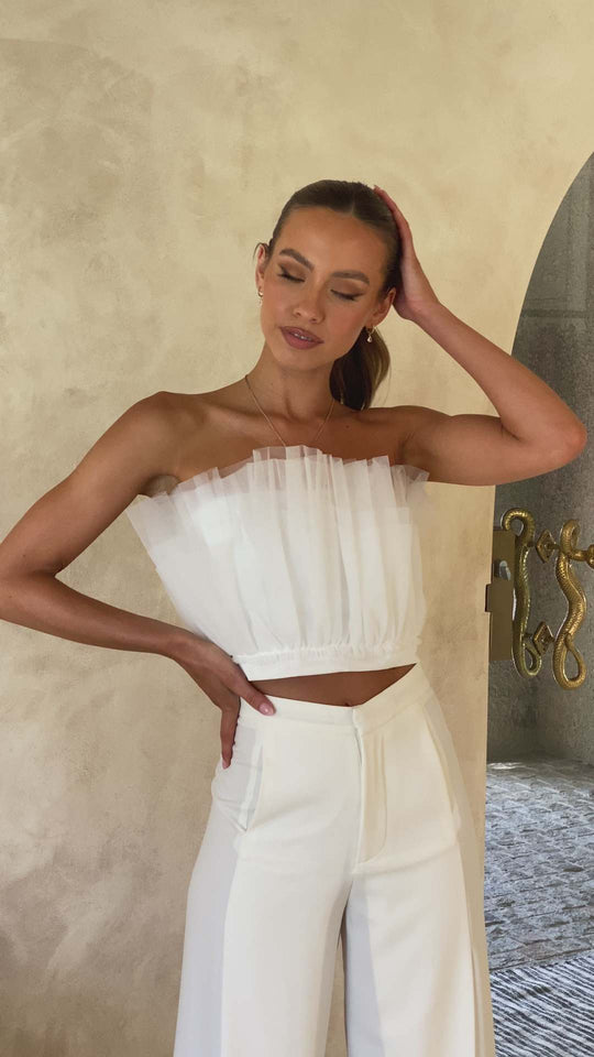 Damen cropped Oberteil mit transparenten Rüschendetails R&B