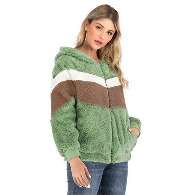 Damen Fleecejacke mit kontrastierenden Streifen und Kapuze R&B