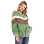 Damen Fleecejacke mit kontrastierenden Streifen und Kapuze