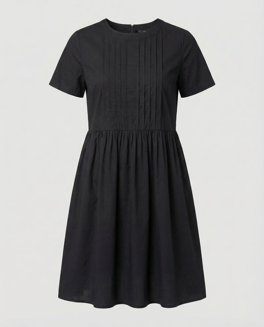 Schwarzes Maxikleid mit Rundhalsausschnitt und tailliertem Schnitt für den Sommer