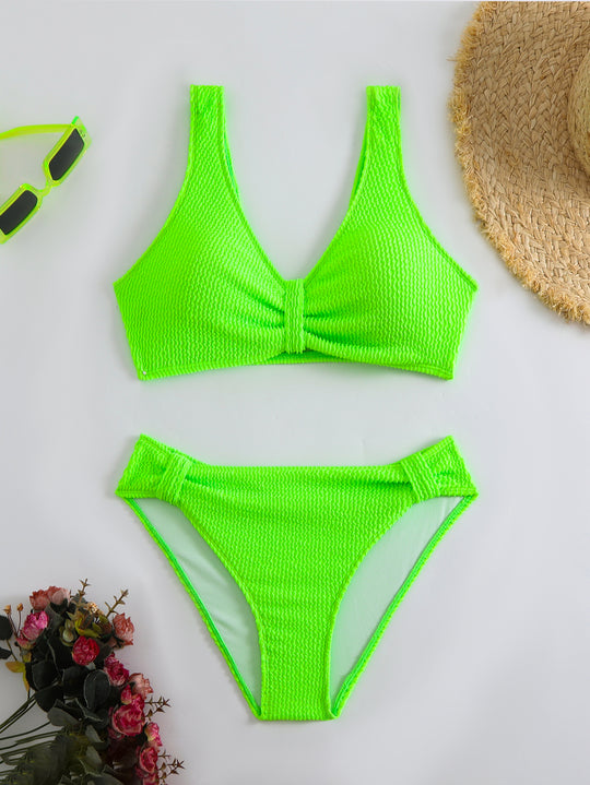 Damen strukturierter Bikini mit versetztem Band R&B