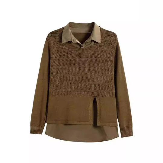 Damen Modischer Layered Pullover mit Struktur R&B
