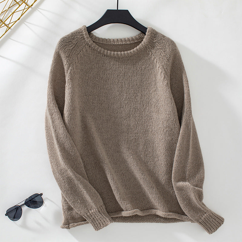 Damen gemütlicher Strickpullover mit weitem Schnitt und Rundhalsausschnitt R&B
