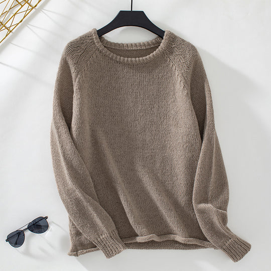 Damen gemütlicher Strickpullover mit weitem Schnitt und Rundhalsausschnitt R&B