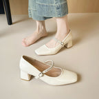 Damen klassische Ballerinas mit eleganter Schnallenverzierung und bequemem Blockabsatz