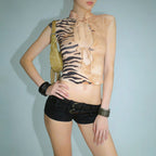 Damen Figurbetontes Kurzarm-Oberteil mit Halterneck und asymmetrischem Design R&B
