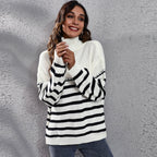Damen Komfortabler Rollkragenpullover mit modernem Streifenmuster R&B