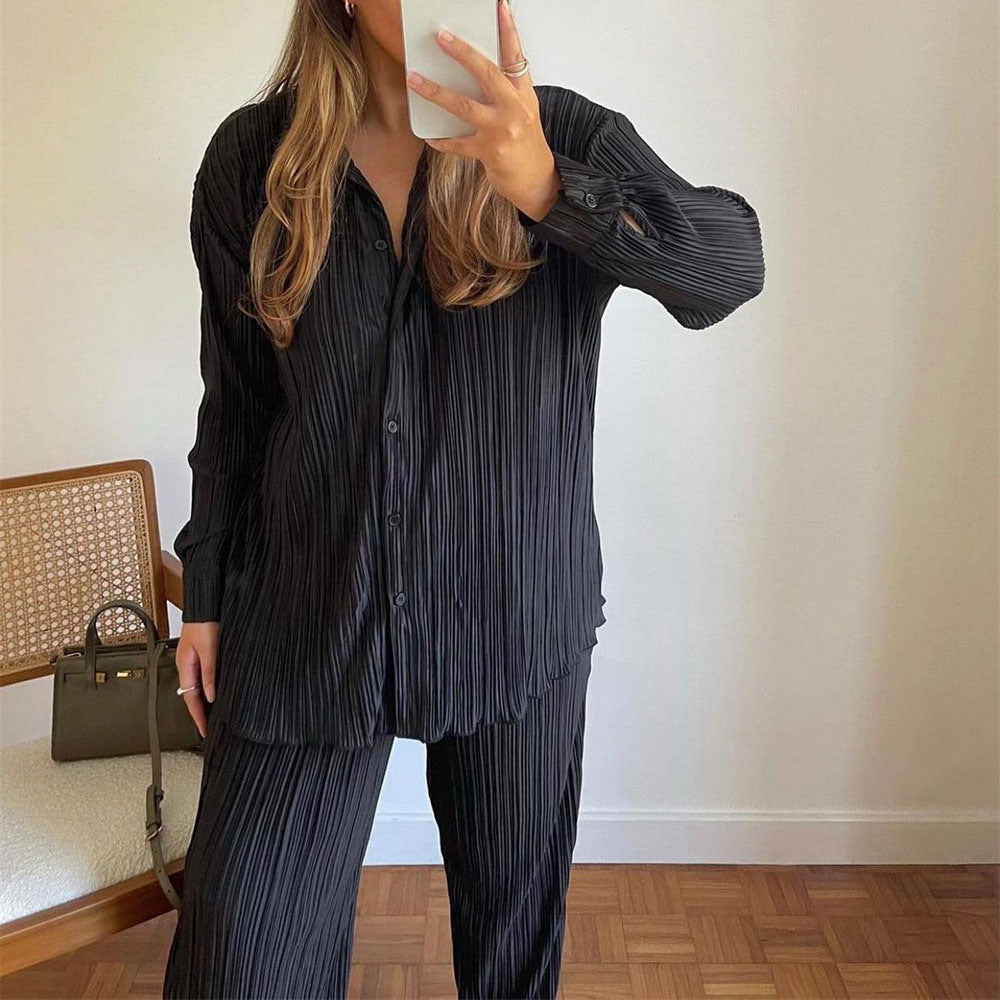 Damen Plissierte Hemdbluse mit oversized Schnitt und strukturiertem Stoff R&B
