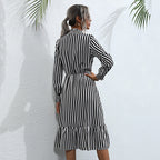 Damen Langarm-Puffärmelkleid mit Rüschensaum