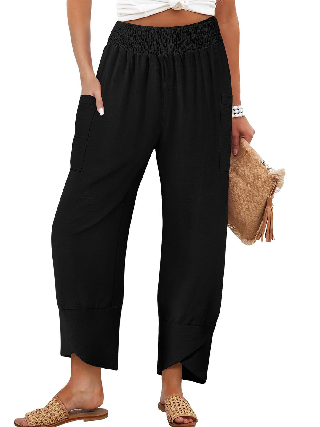 Damen Weite Sommerhose mit elastischem Bund und praktischen Taschen R&B