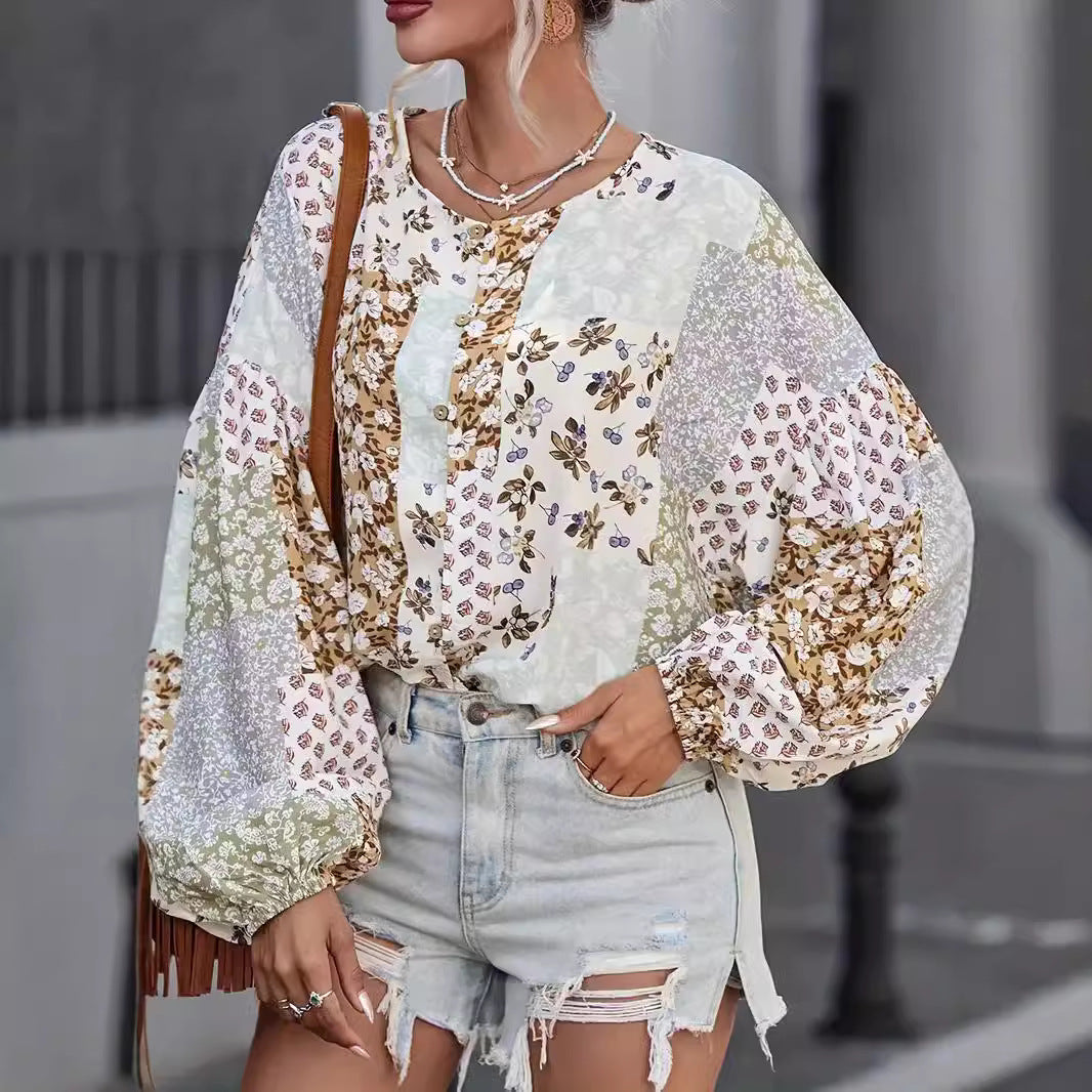 Damen Bluse mit einzigartigem Patchwork-Design R&B