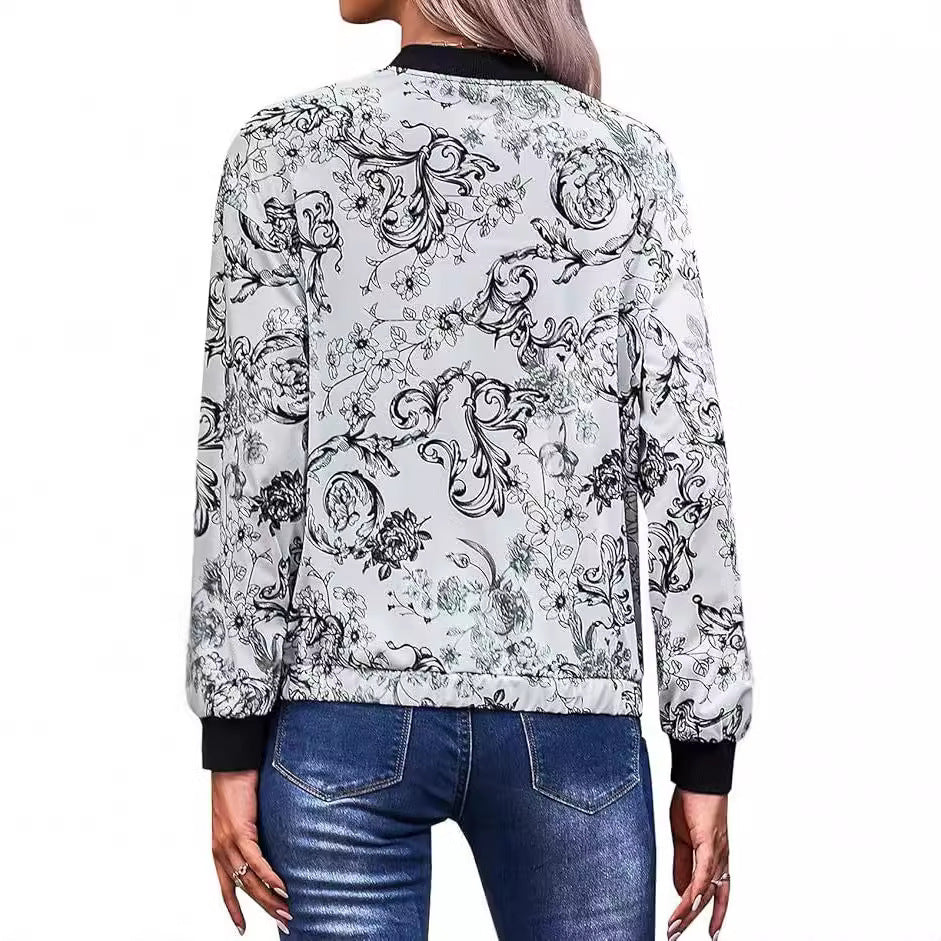 Damen Bomberjacke mit floralen Motiven und elastischen Bündchen R&B