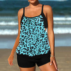 Damen Tankini-Set mit modischem Leopardenmuster und fließendem Oberteil R&B