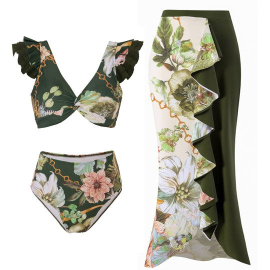 Damen Bikini-Set mit charmantem Rüschendesign und eleganter Strandumhüllung R&B