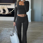 Damen Sportliches Set mit langärmligem Oberteil und weiter Hose R&B