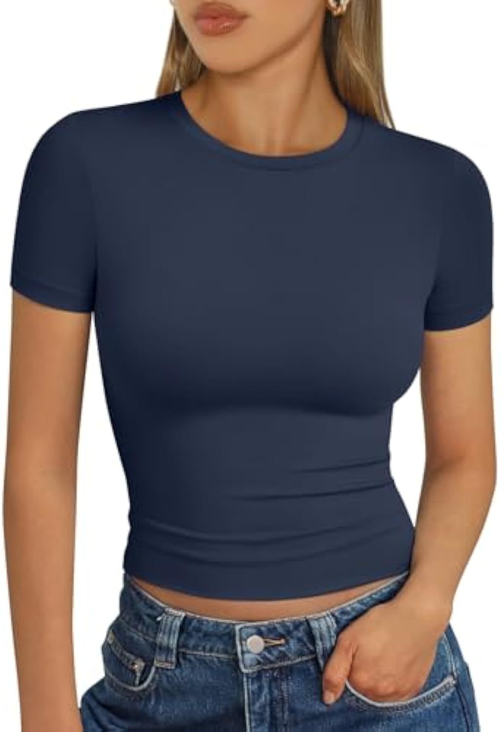 Damen figurbetontes Kurzarmshirt aus elastischem Material R&B