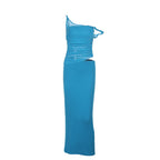 Damen figurbetontes Maxikleid mit asymmetrischem Schnitt und Raffungen R&B