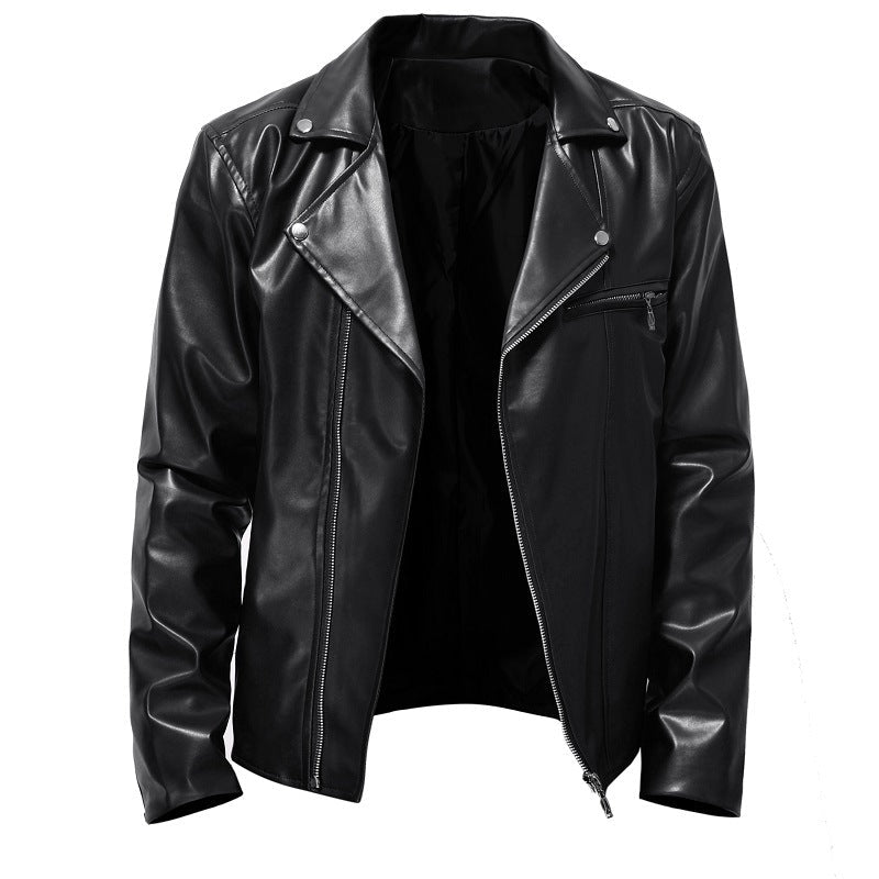 Herren Kunstleder Bikerjacke mit asymmetrischem Reißverschluss