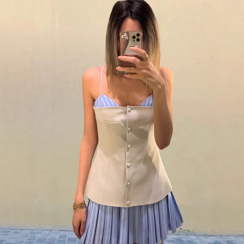 Damen Plissiertes Mini-Kleid mit ausgestelltem Rock R&B