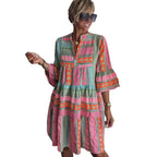 Damen luftiges Boho-Kleid mit eingewR&Bten Mustern und kurzen Ärmeln R&B